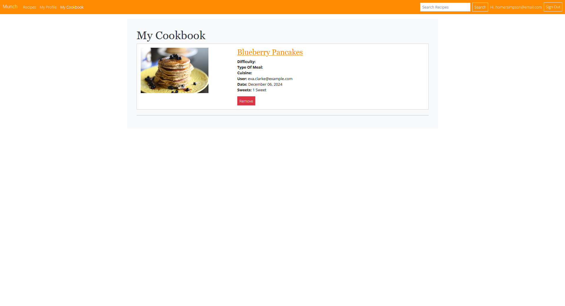 Munch My Cookbook Page Screenshot