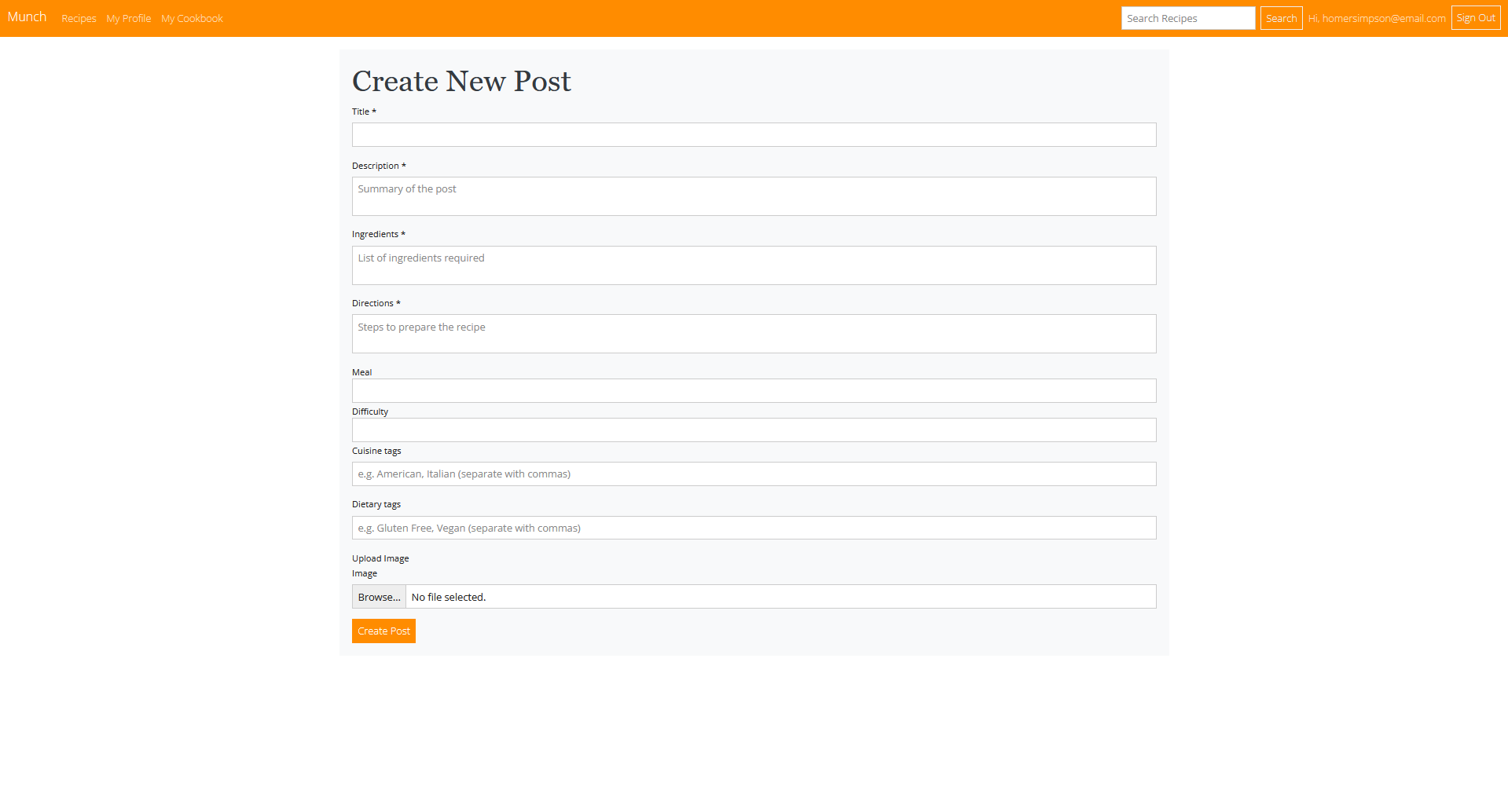 Munch Create A Post Page Screenshot
