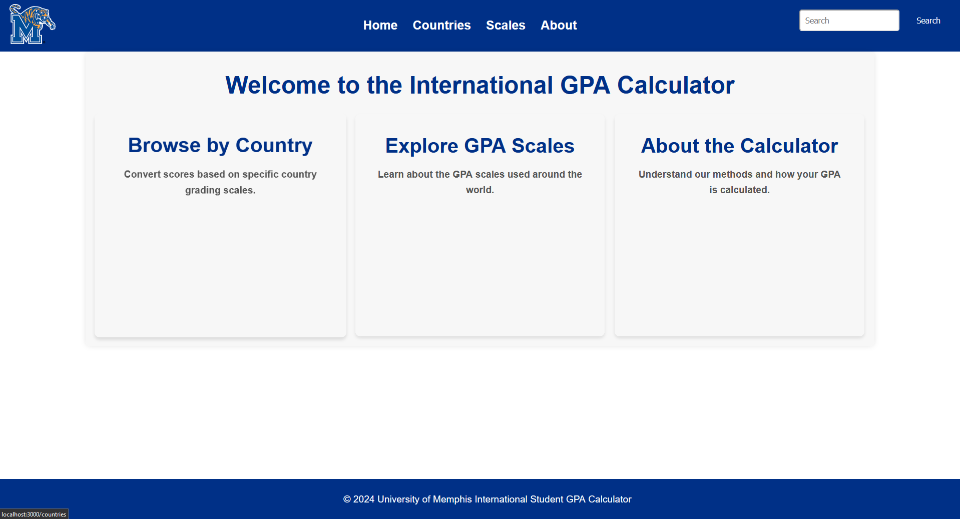 UofM GPA Calculator Home Page Screenshot